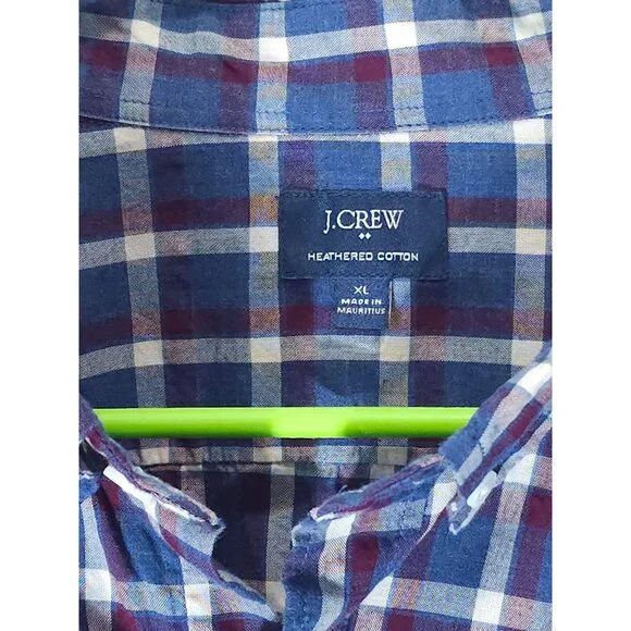 J.Crew Men’s XL Heathered Blue/Red Plaid Long-Sleeve Cotton Shirt - Picture 4 of 10